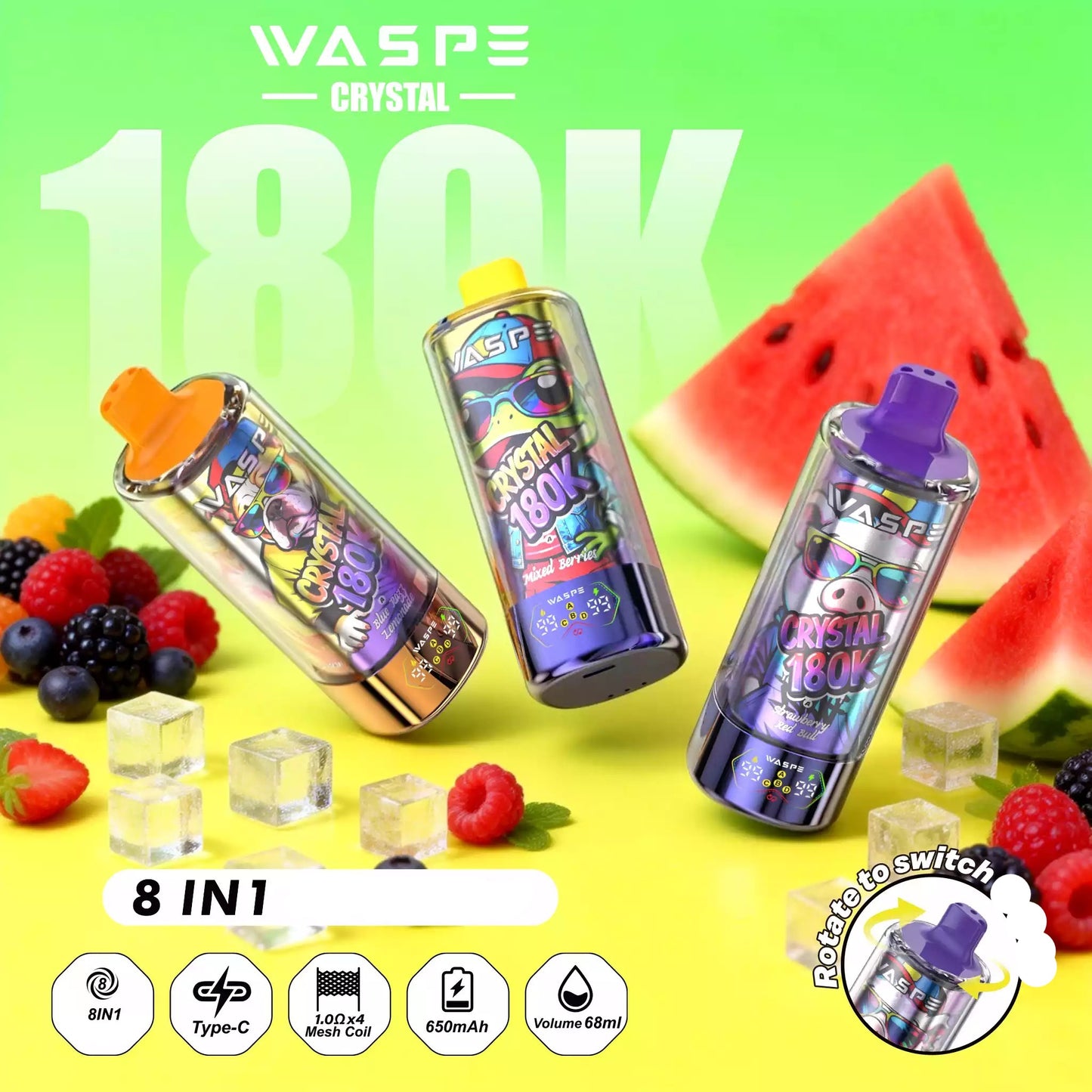 Waspe Crystal 180.000 180K Puffs 8-in-1 Einweg-Vape