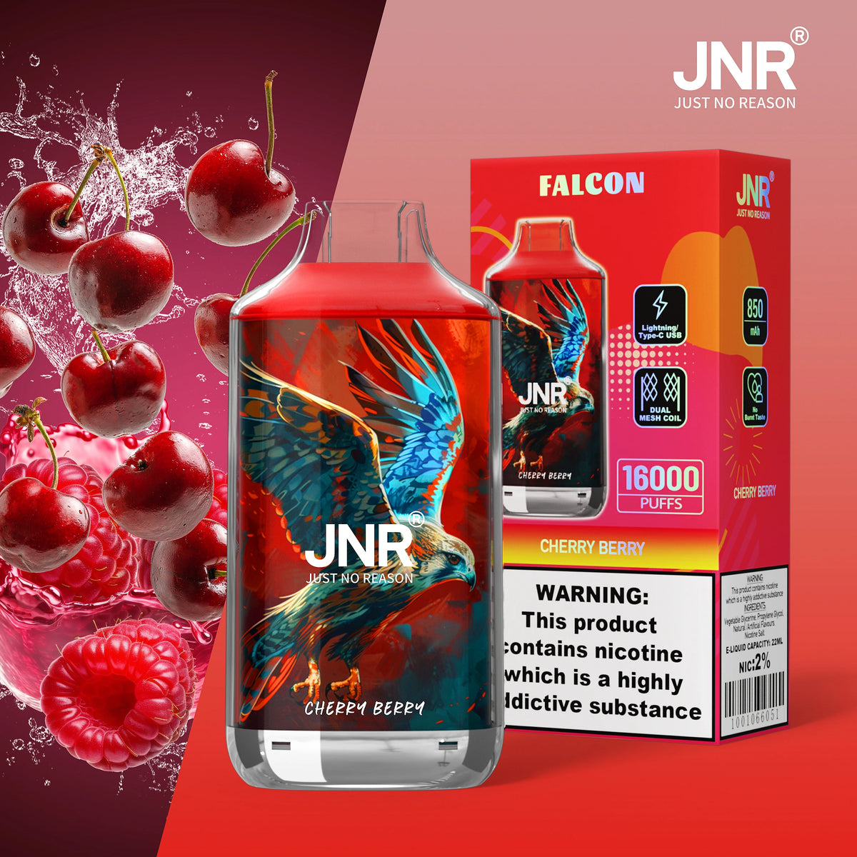 (10 Stück) JNR Falcon 16000 16K Puffs Einweg-Vape 2%