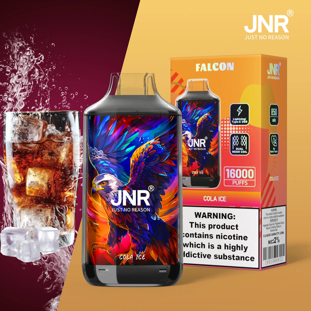 (10 Stück) JNR Falcon 16000 16K Puffs Einweg-Vape 2%