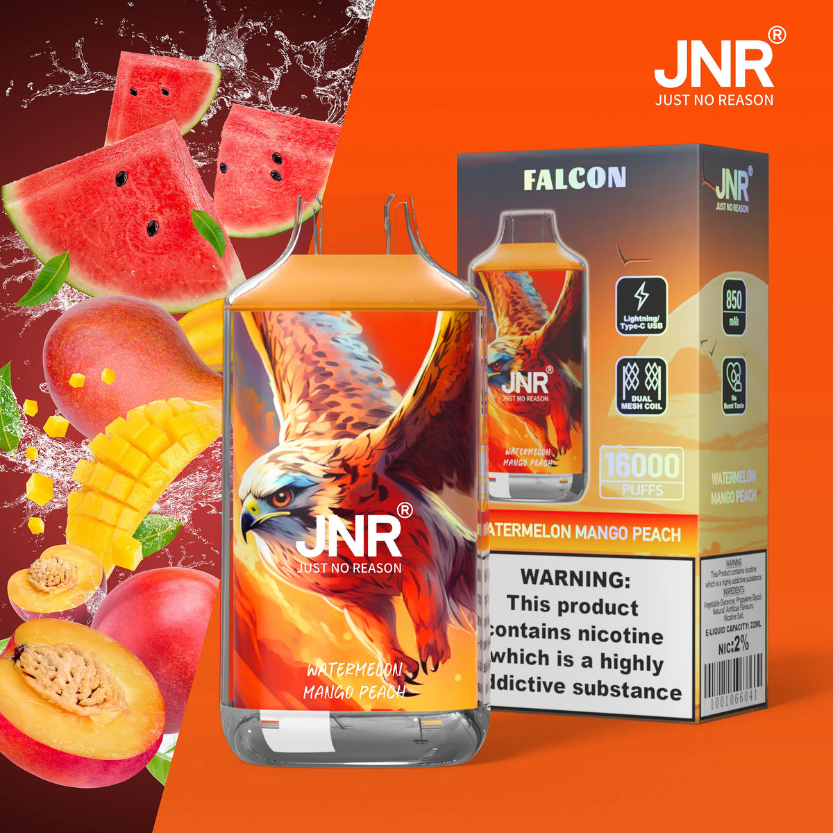 (10 Stück) JNR Falcon 16000 16K Puffs Einweg-Vape 2%