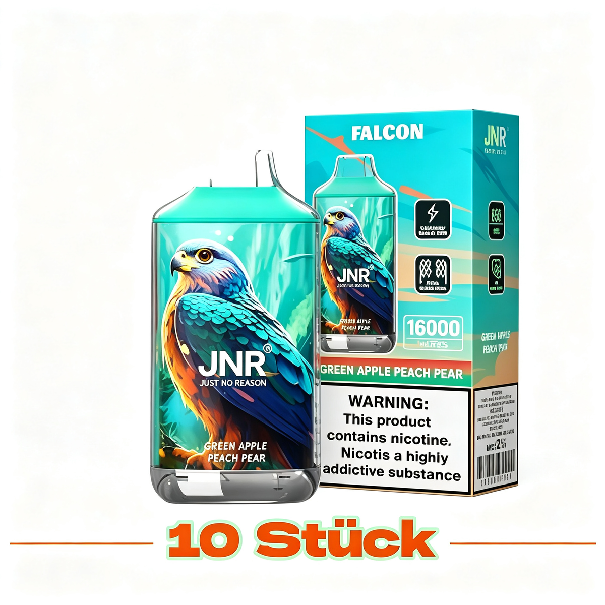 (10 Stück) JNR Falcon 16000 16K Puffs Einweg-Vape 2%