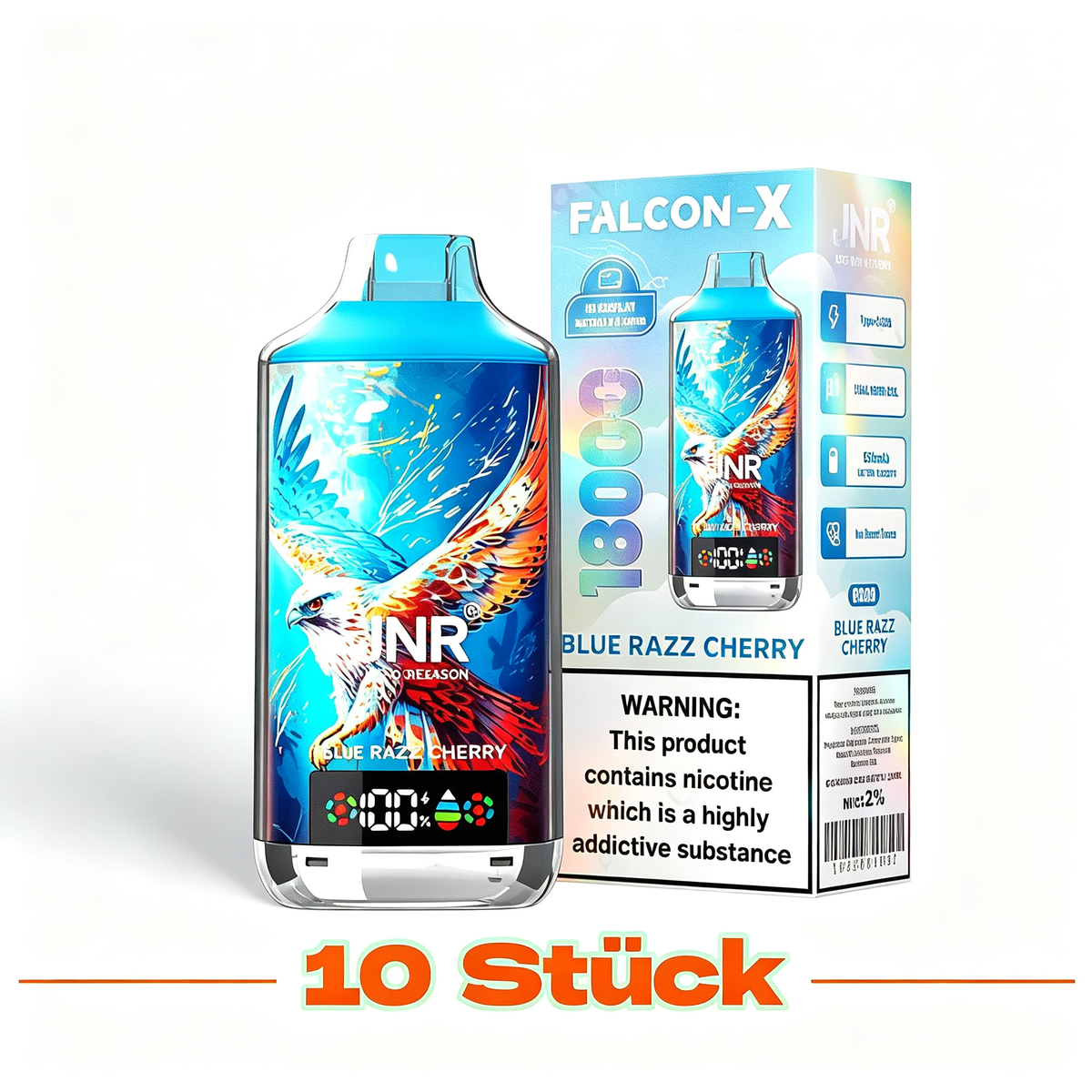 (10 Stück) JNR Falcon-X 18000 18K Puffs Einweg-Vape 2%